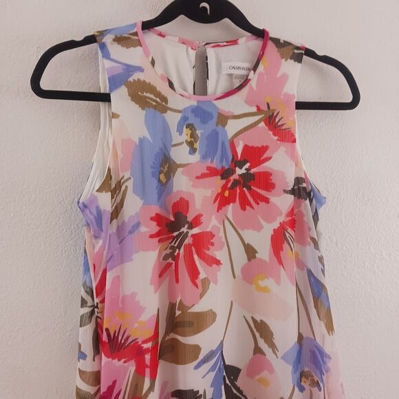 Calvin Klein sleevles Floral-Print Trapeze Dress size 4 - Picture 3 of 7